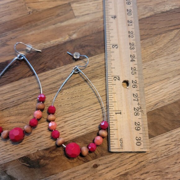 Pink/Peach Faceted Bead Dangle Earrings - Picture 5 of 7